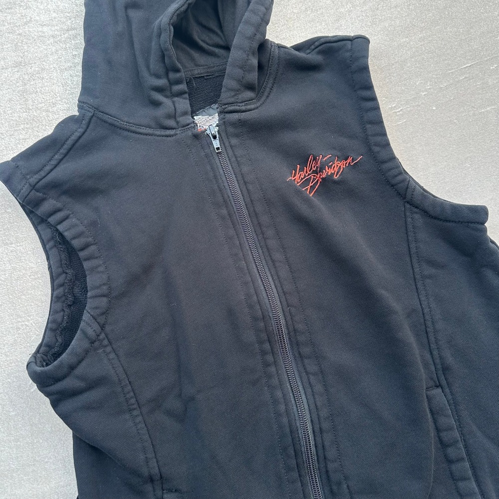 Harley-Davidson Womens Black Sleeveless Zip Up Hoodie Vest Embroidered Large